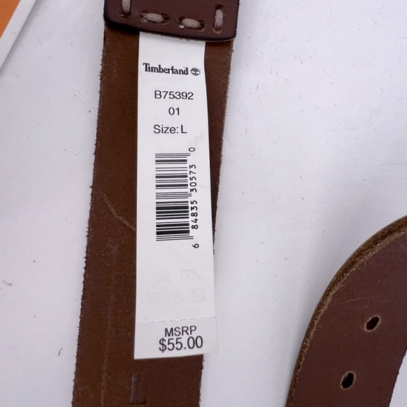 TIMBERLAND MEN’S BELT, BROWN COLOR, LEATHER WITH GOLD BUCKLE, LARGE (38/40) - Picture 6 of 10